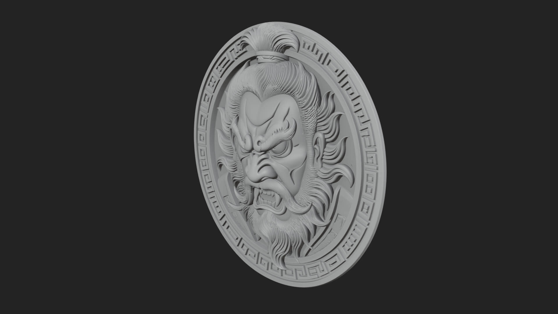 Oni Demon Face Oval Plaque Design 4 3D Print Model 3D Model