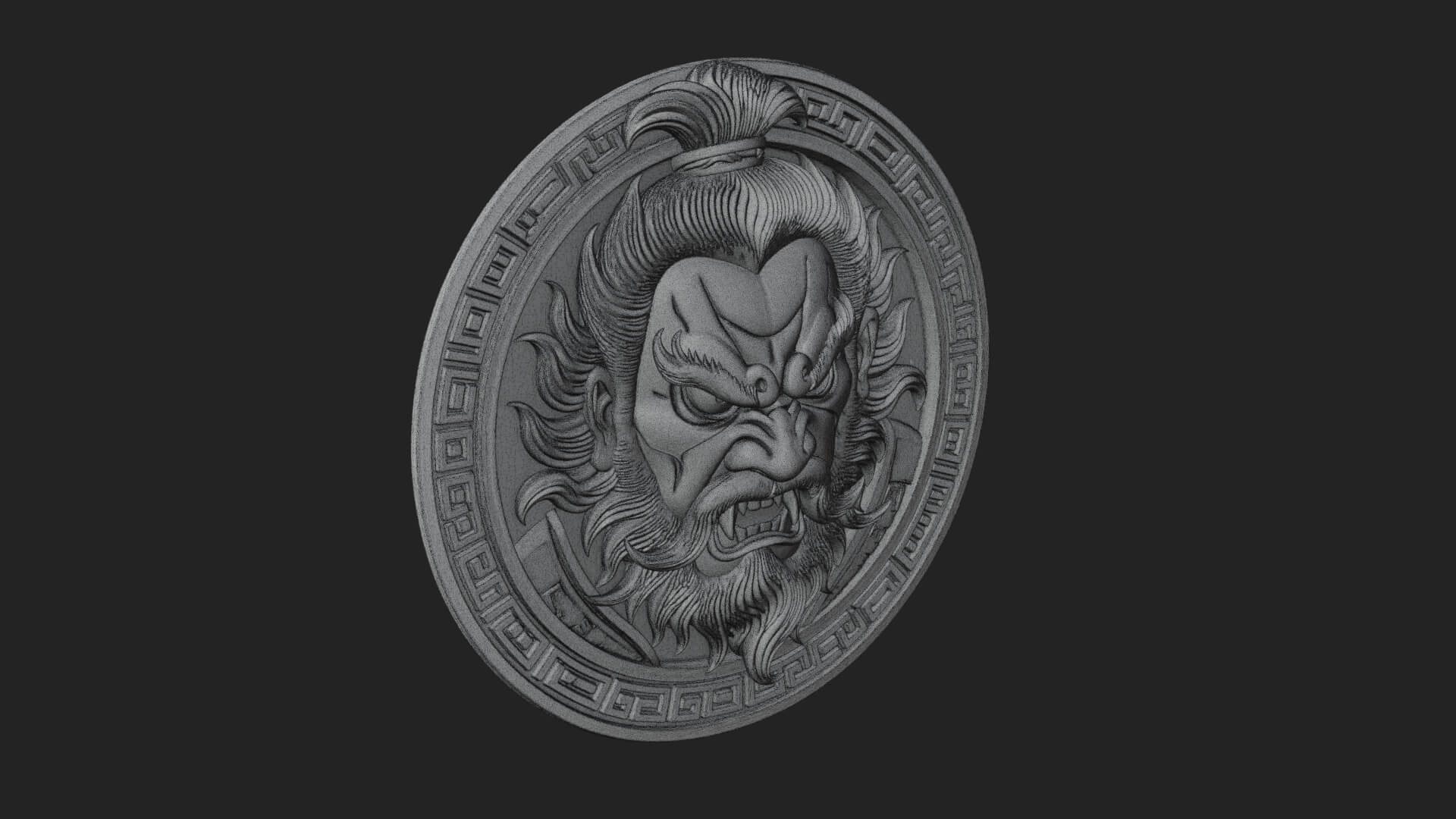 Oni Demon Face Oval Plaque Design 4 3D Print Model 3D Model