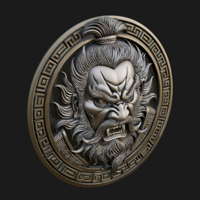 Oni Demon Face Oval Plaque Design 4 3D Print Model