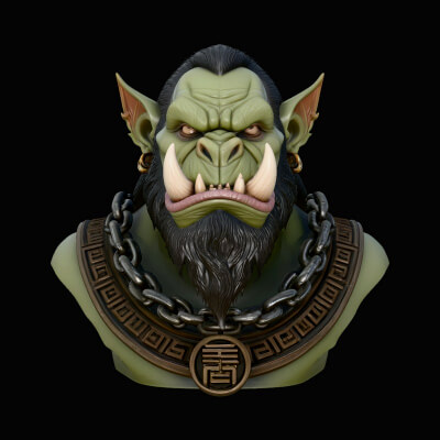 Orc Warlord Bust Statue Design 1 3D Print Model
