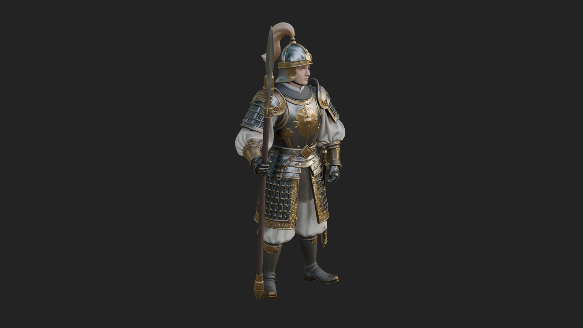 Oriental Armored Guard Statue Design 2 3D Print Model 3D Model