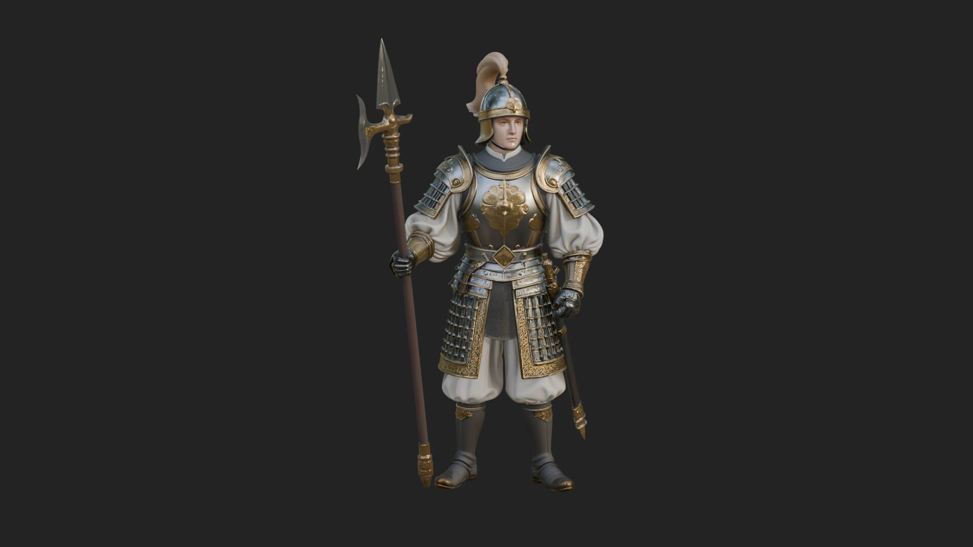 Oriental Armored Guard Statue Design 2 3D Print Model 3D Model