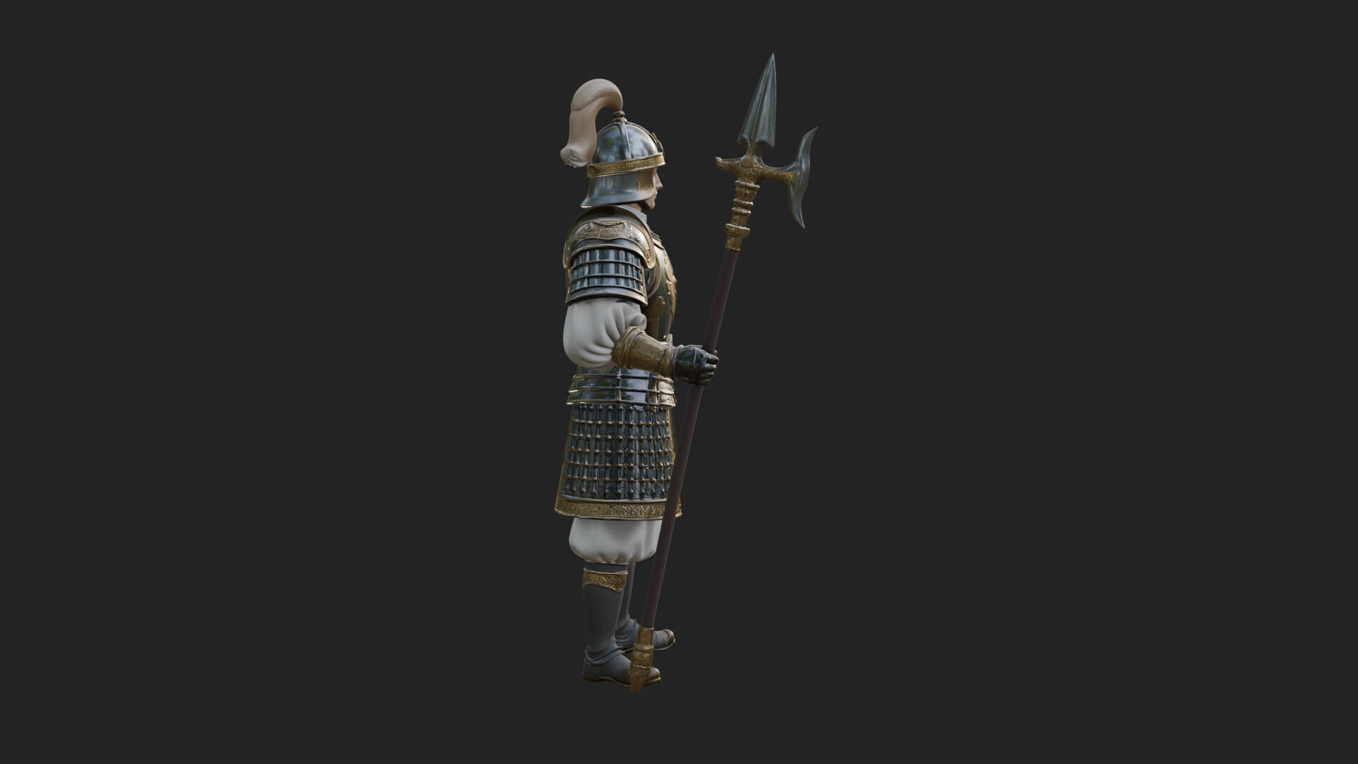 Oriental Armored Guard Statue Design 2 3D Print Model 3D Model