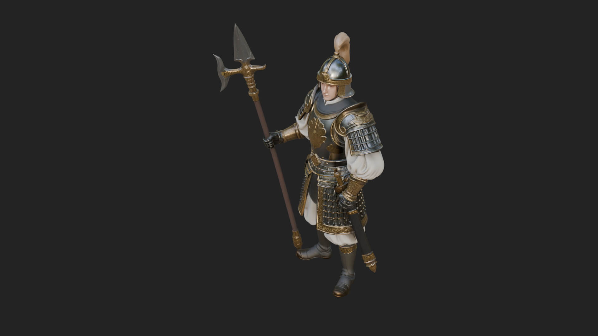 Oriental Armored Guard Statue Design 2 3D Print Model 3D Model