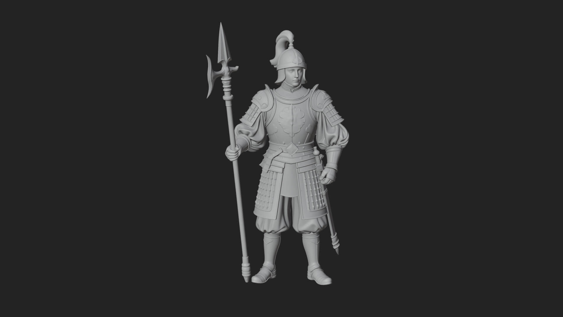 Oriental Armored Guard Statue Design 2 3D Print Model 3D Model