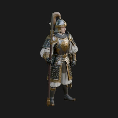 Oriental Armored Guard Statue Design 2 3D Print Model
