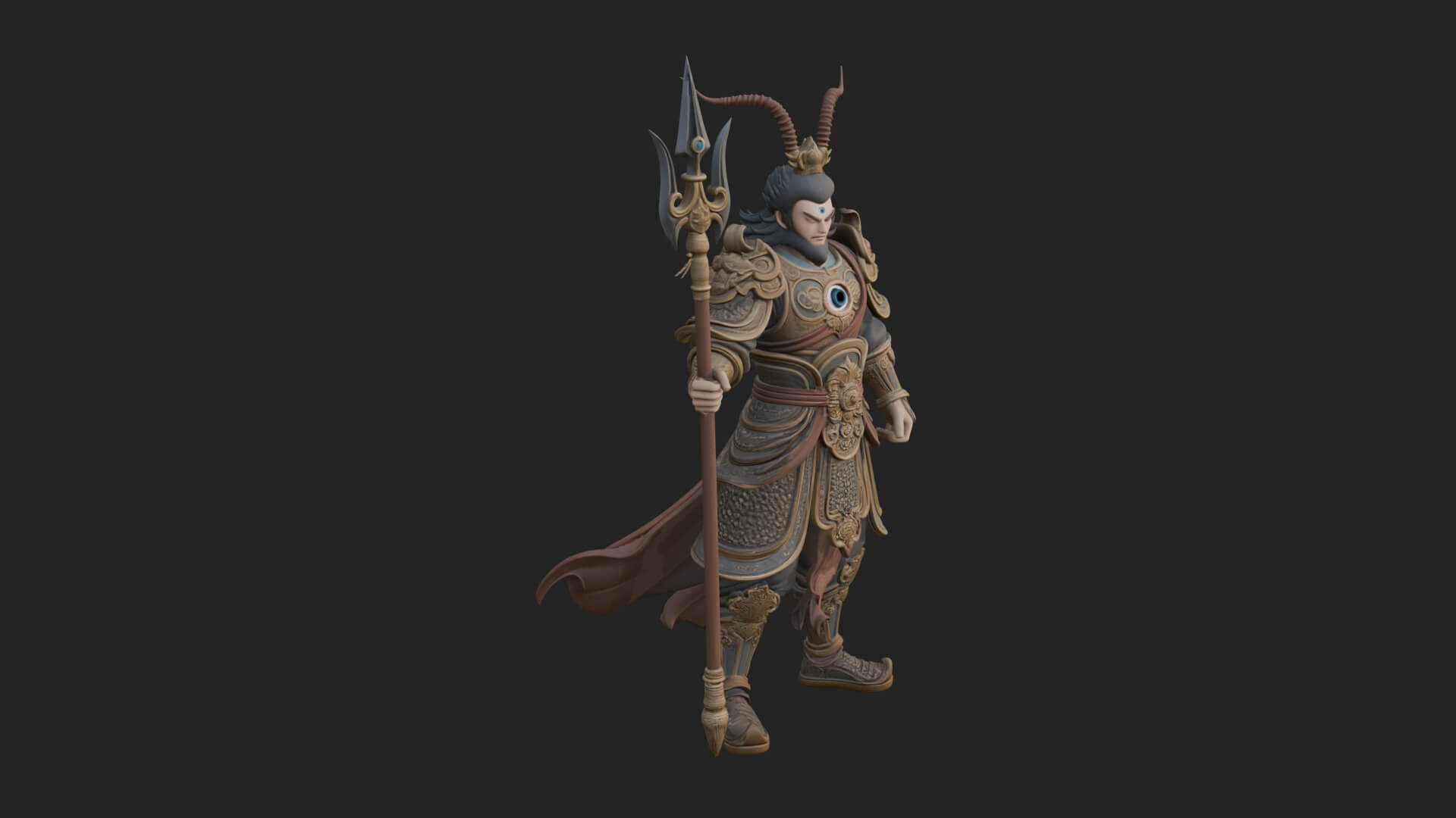 Oriental Armored Guard Statue Design 4 3D Print Model 3D Model