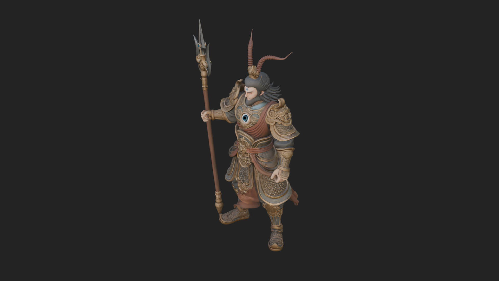 Oriental Armored Guard Statue Design 4 3D Print Model 3D Model
