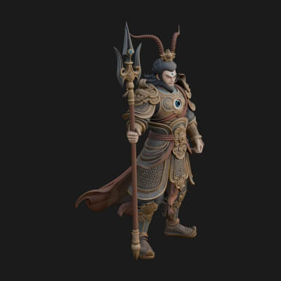 Oriental Armored Guard Statue Design 4 3D Print Model