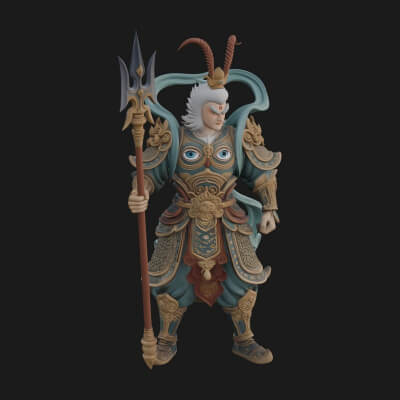 Oriental Armored Guard Statue Design 5 3D Print Model