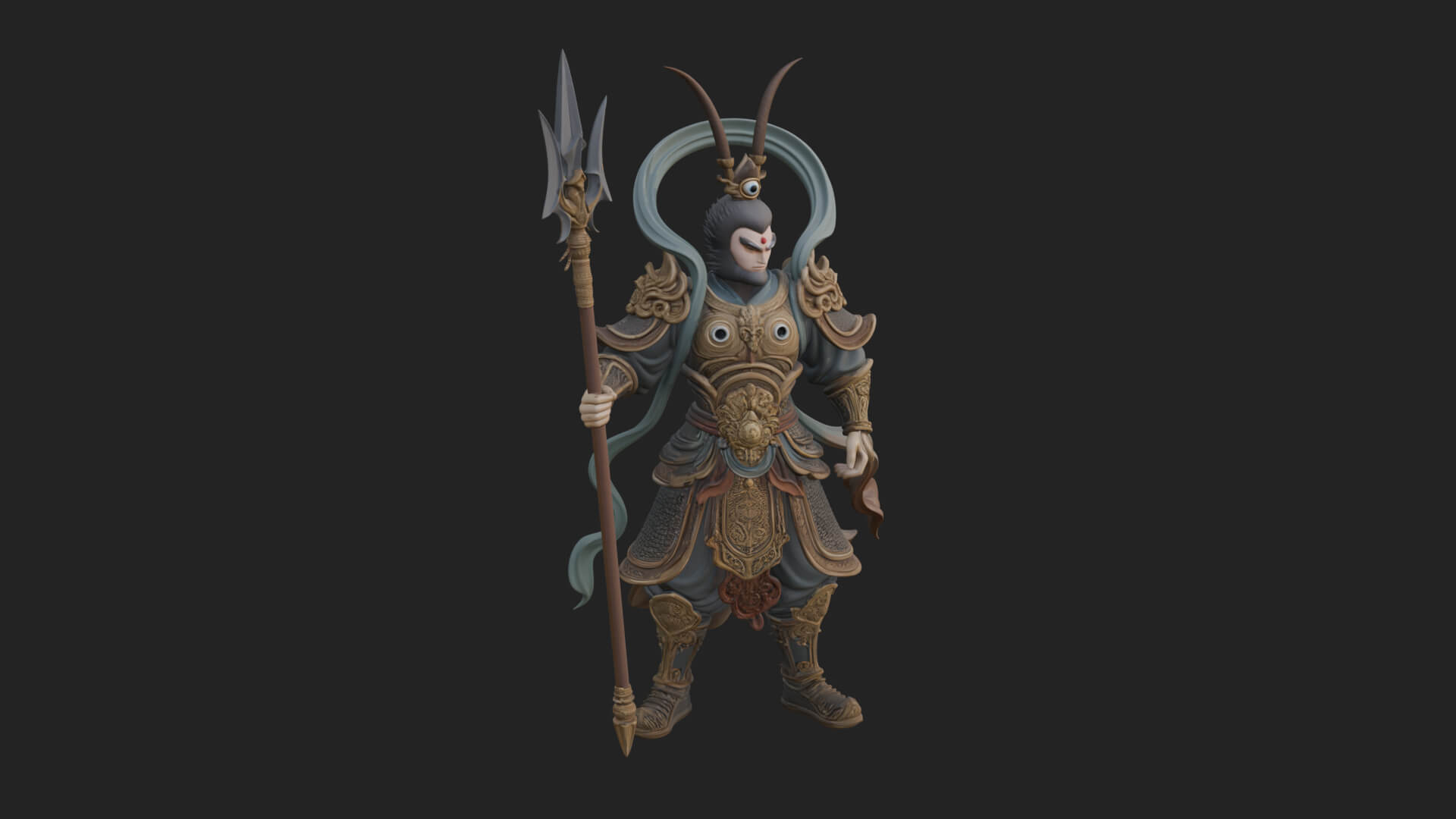 Oriental Armored Guard Statue Design 6 3D Print Model 3D Model