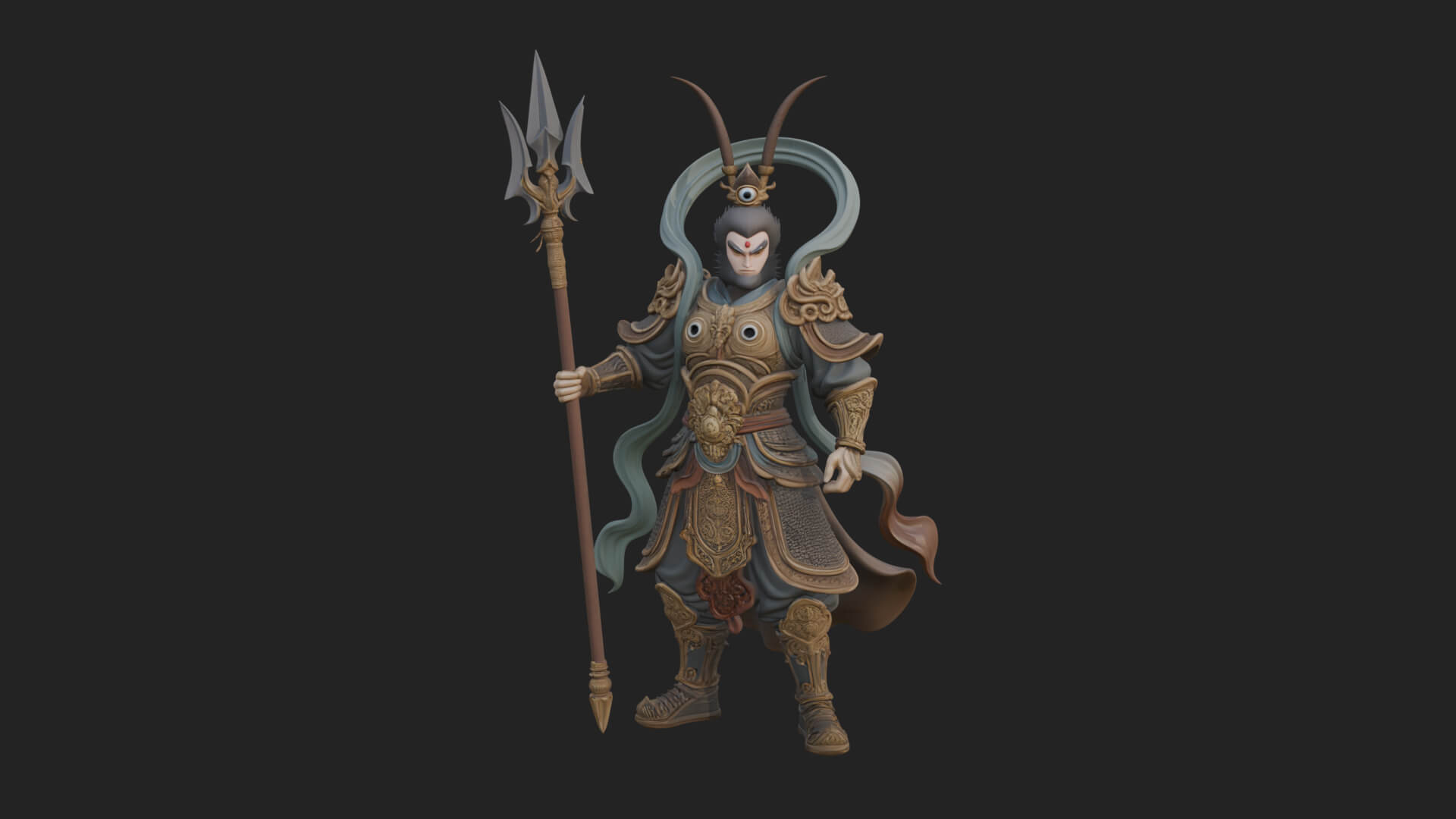Oriental Armored Guard Statue Design 6 3D Print Model 3D Model
