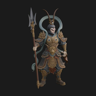 Oriental Armored Guard Statue Design 6 3D Print Model