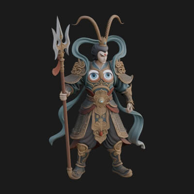 Oriental Armored Guard Statue Design 7 3D Print Model