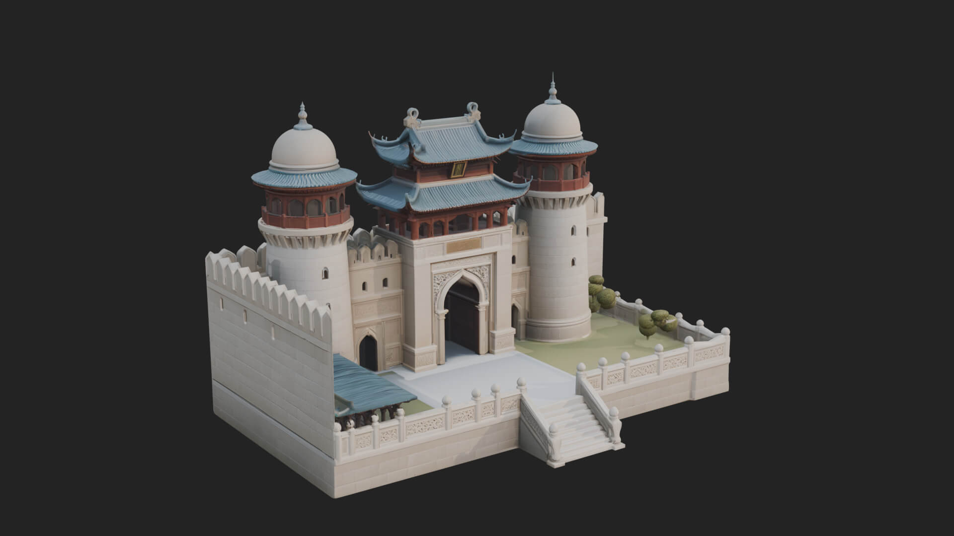 Oriental City Gate Design 7 3D Print Model 3D Model
