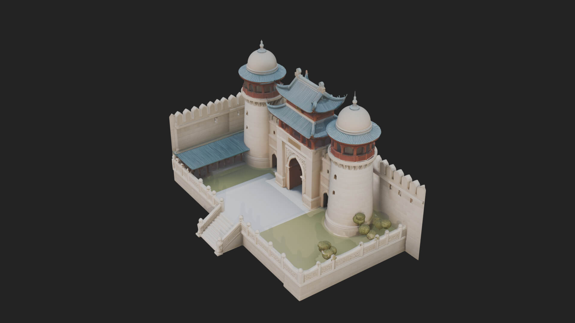 Oriental City Gate Design 7 3D Print Model 3D Model