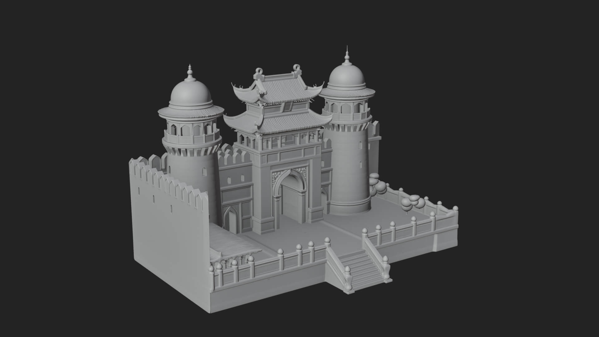 Oriental City Gate Design 7 3D Print Model 3D Model