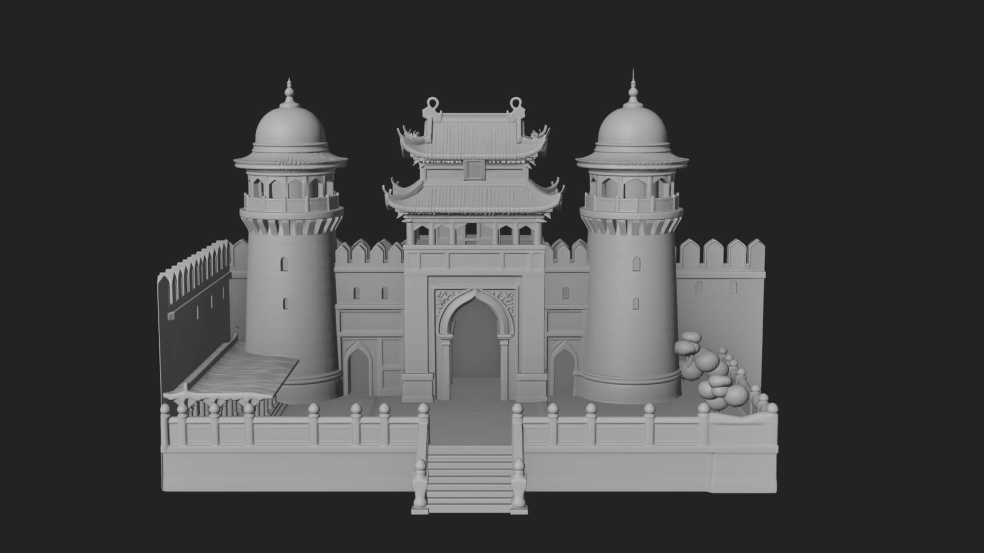 Oriental City Gate Design 7 3D Print Model 3D Model