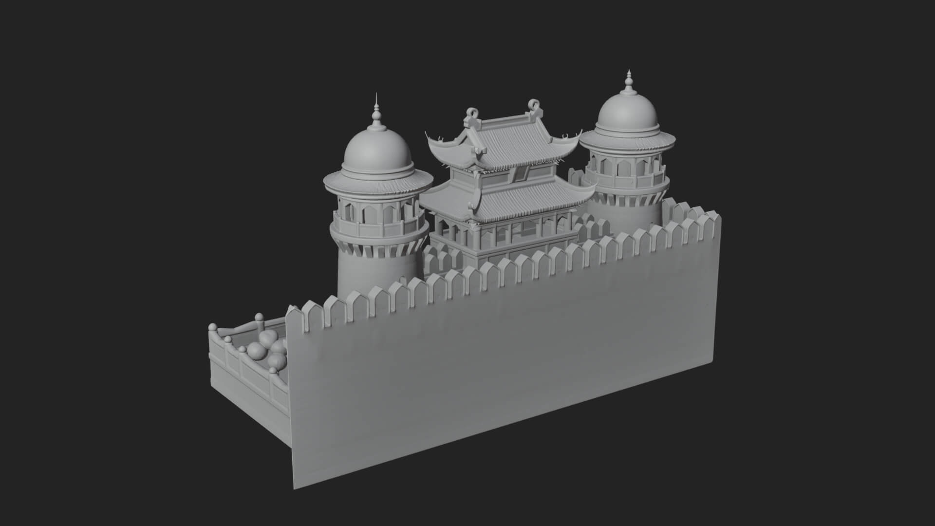 Oriental City Gate Design 7 3D Print Model 3D Model