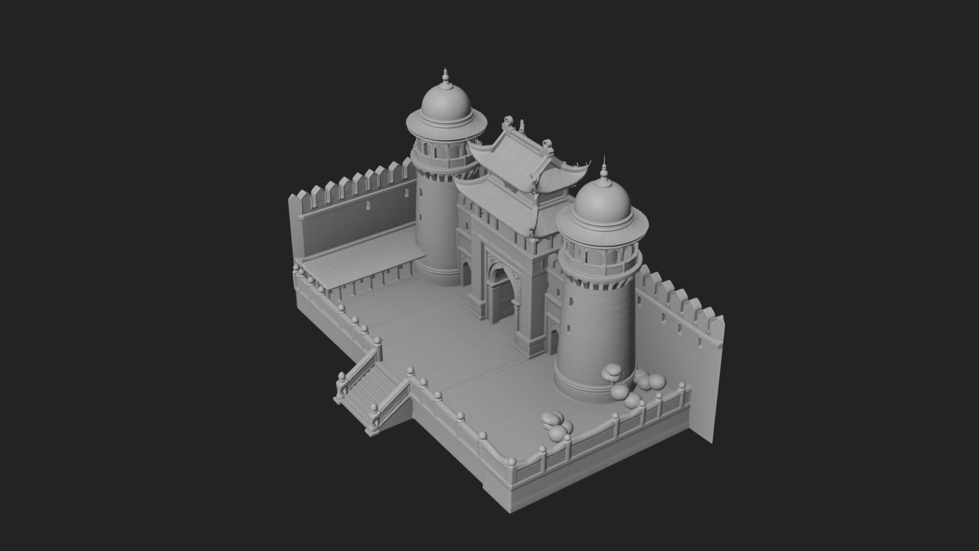 Oriental City Gate Design 7 3D Print Model 3D Model