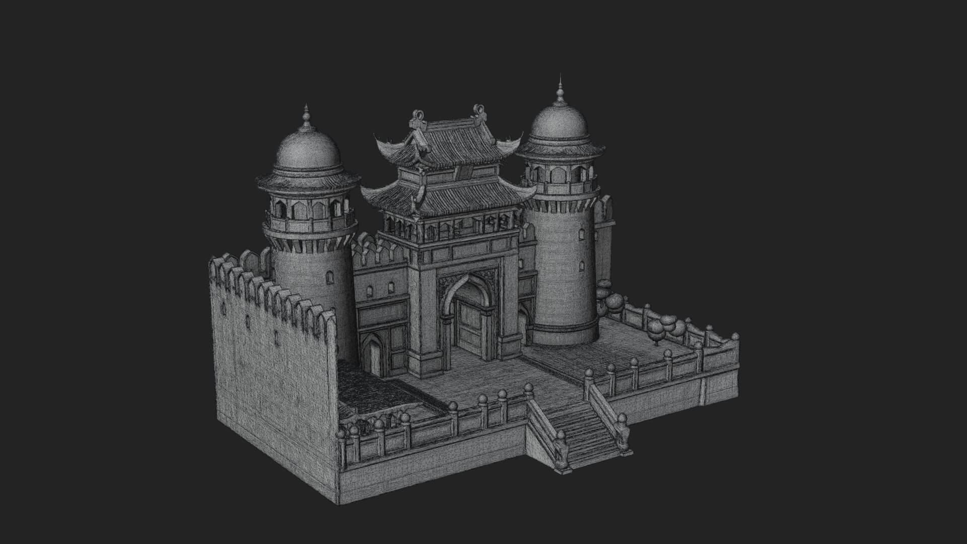 Oriental City Gate Design 7 3D Print Model 3D Model
