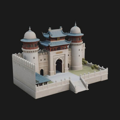 Oriental City Gate Design 7 3D Print Model