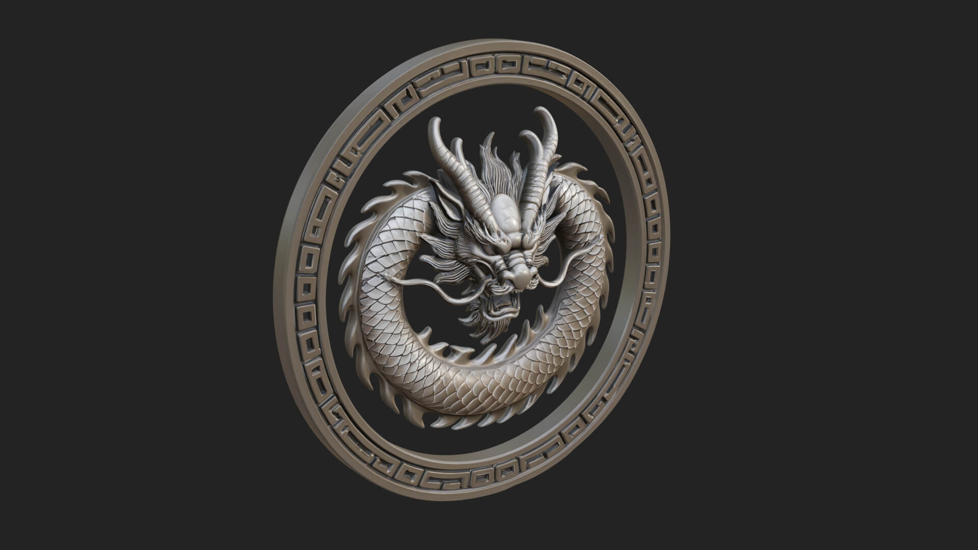 Oriental Dragon Oval Plaque Design 1 3D Print Model 3D Model