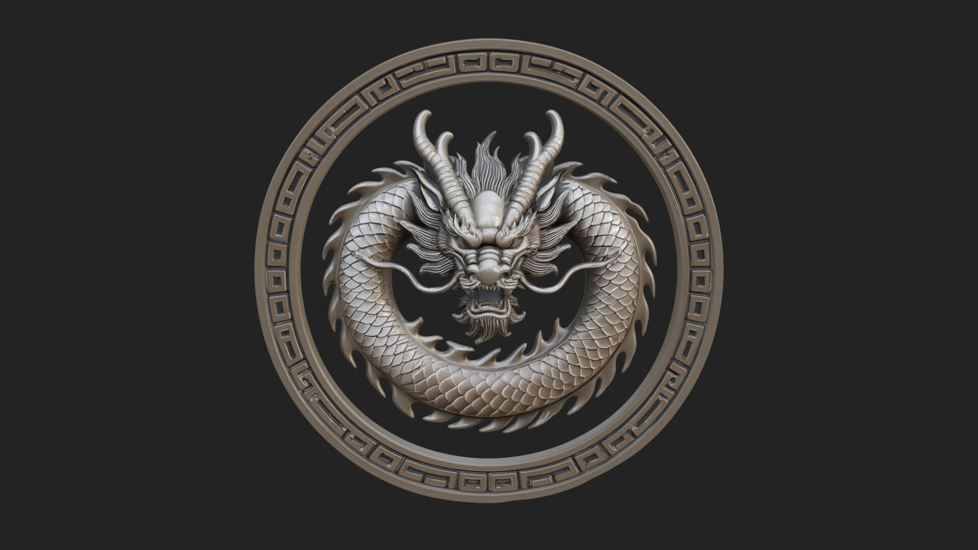 Oriental Dragon Oval Plaque Design 1 3D Print Model 3D Model