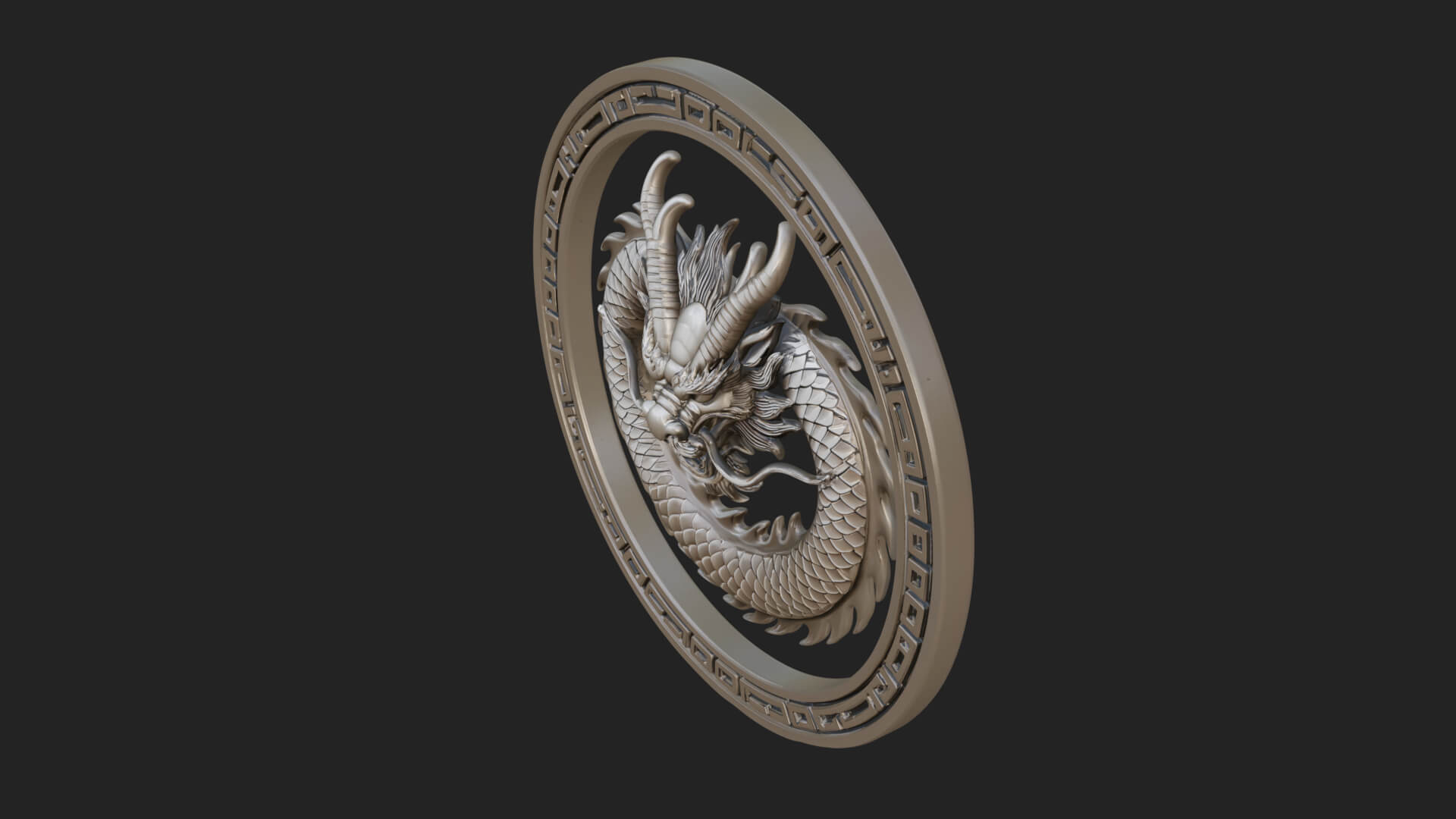 Oriental Dragon Oval Plaque Design 1 3D Print Model 3D Model