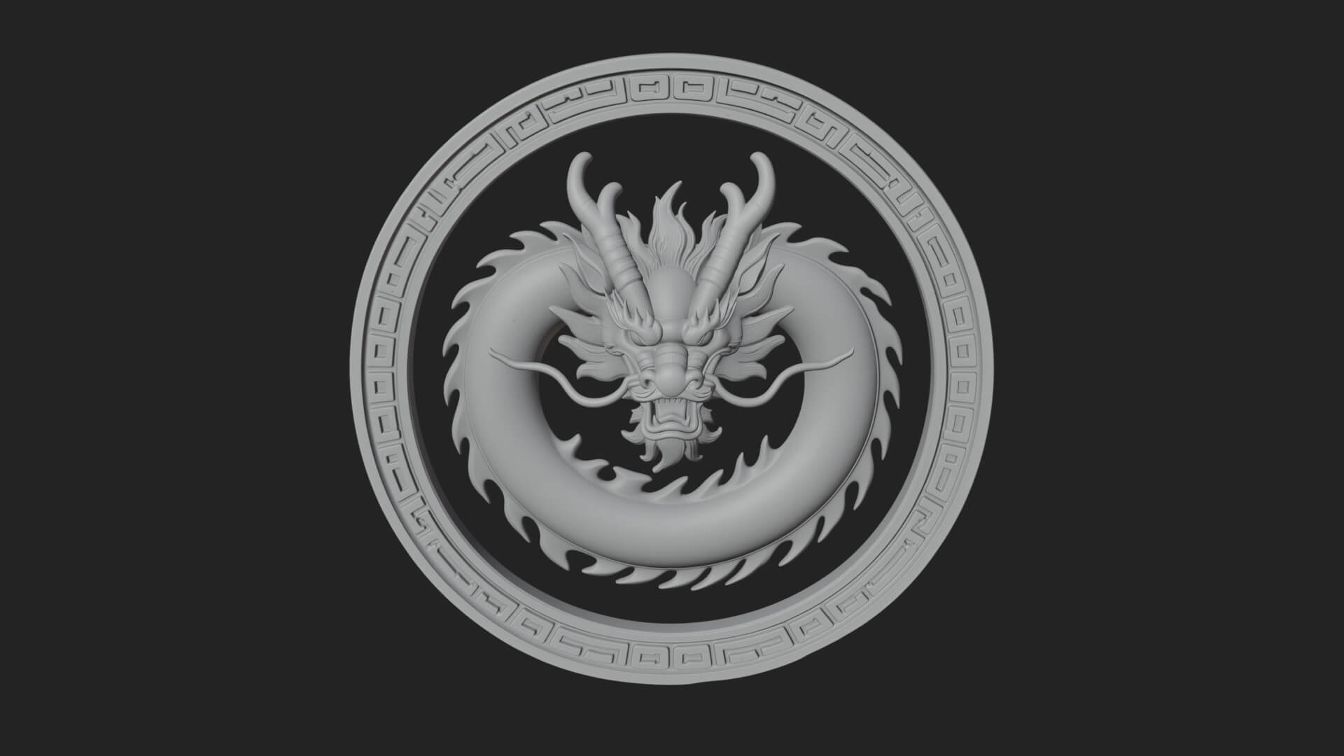 Oriental Dragon Oval Plaque Design 1 3D Print Model 3D Model