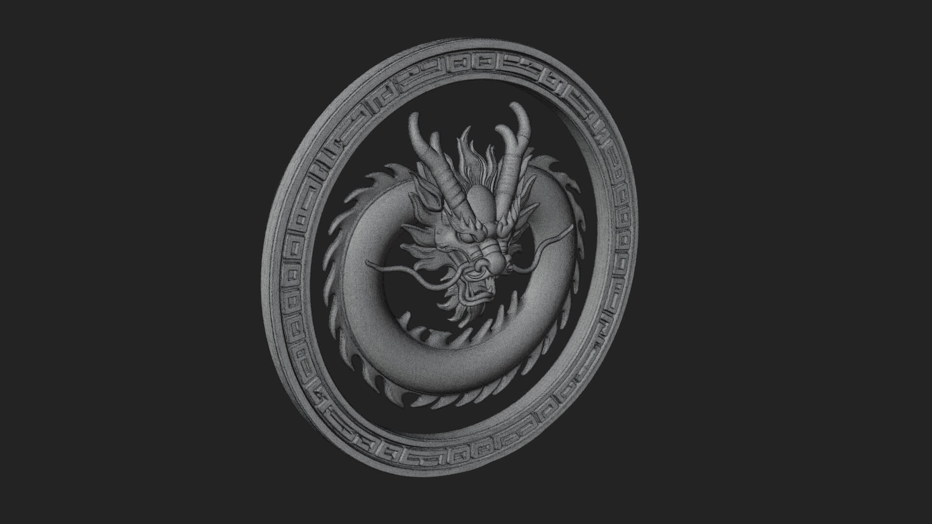 Oriental Dragon Oval Plaque Design 1 3D Print Model 3D Model