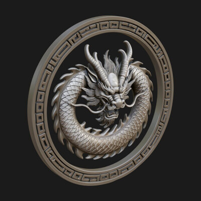 Oriental Dragon Oval Plaque Design 1 3D Print Model
