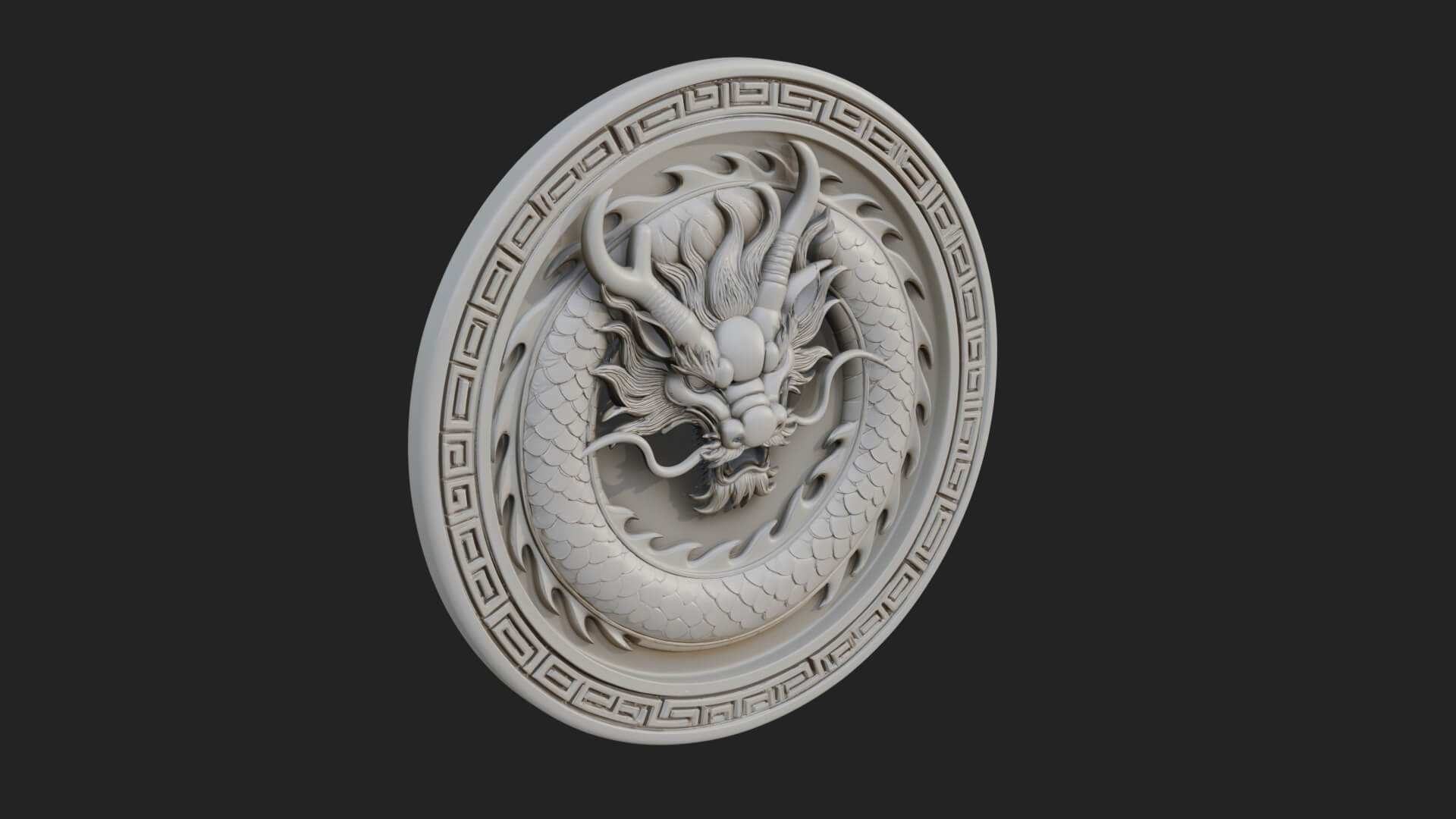 Oriental Dragon Oval Plaque Design 2 3D Print Model 3D Model