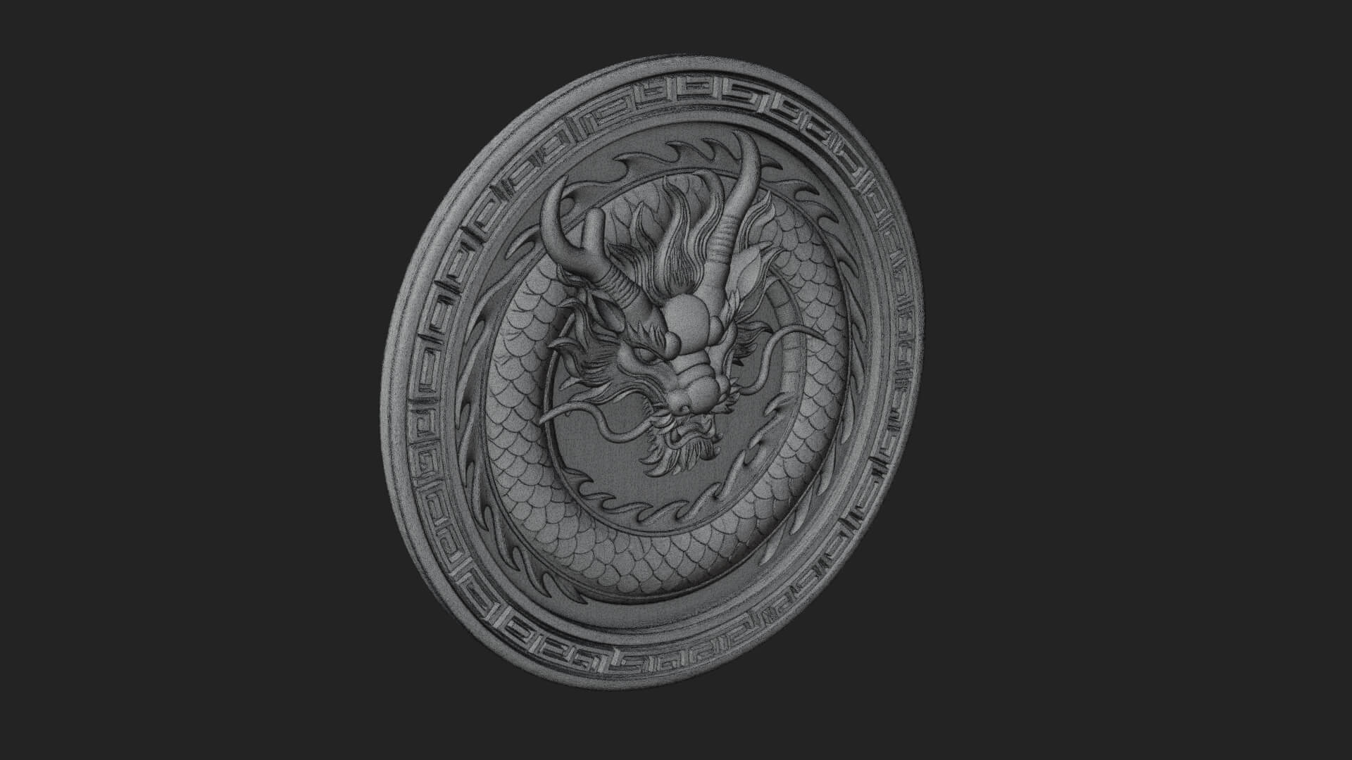Oriental Dragon Oval Plaque Design 2 3D Print Model 3D Model