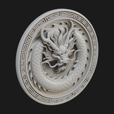 Oriental Dragon Oval Plaque Design 2 3D Print Model