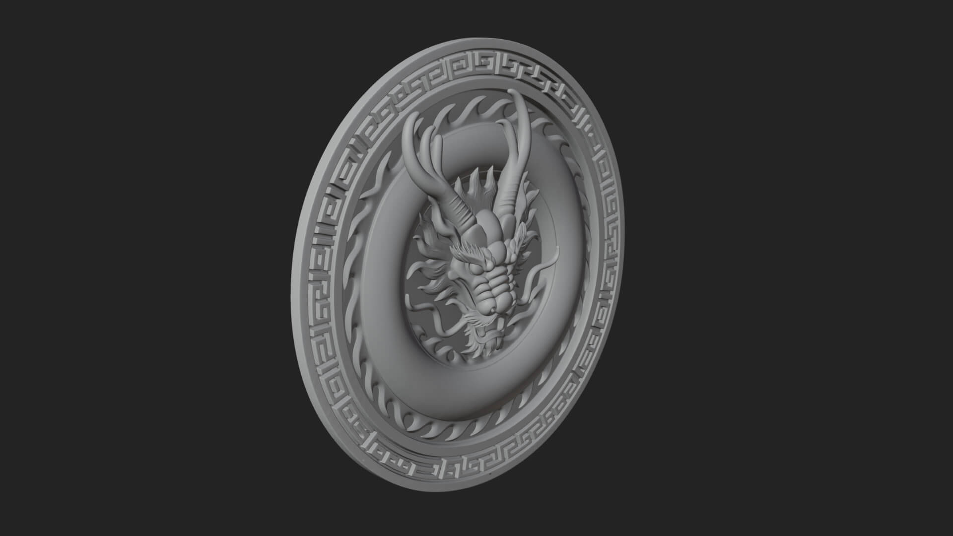 Oriental Dragon Oval Plaque Design 4 3D Print Model 3D Model