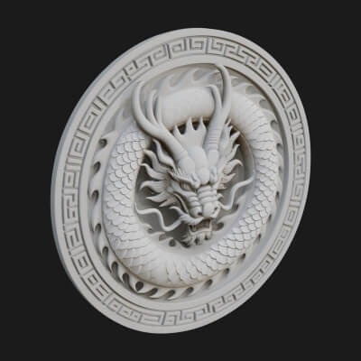 Oriental Dragon Oval Plaque Design 4 3D Print Model