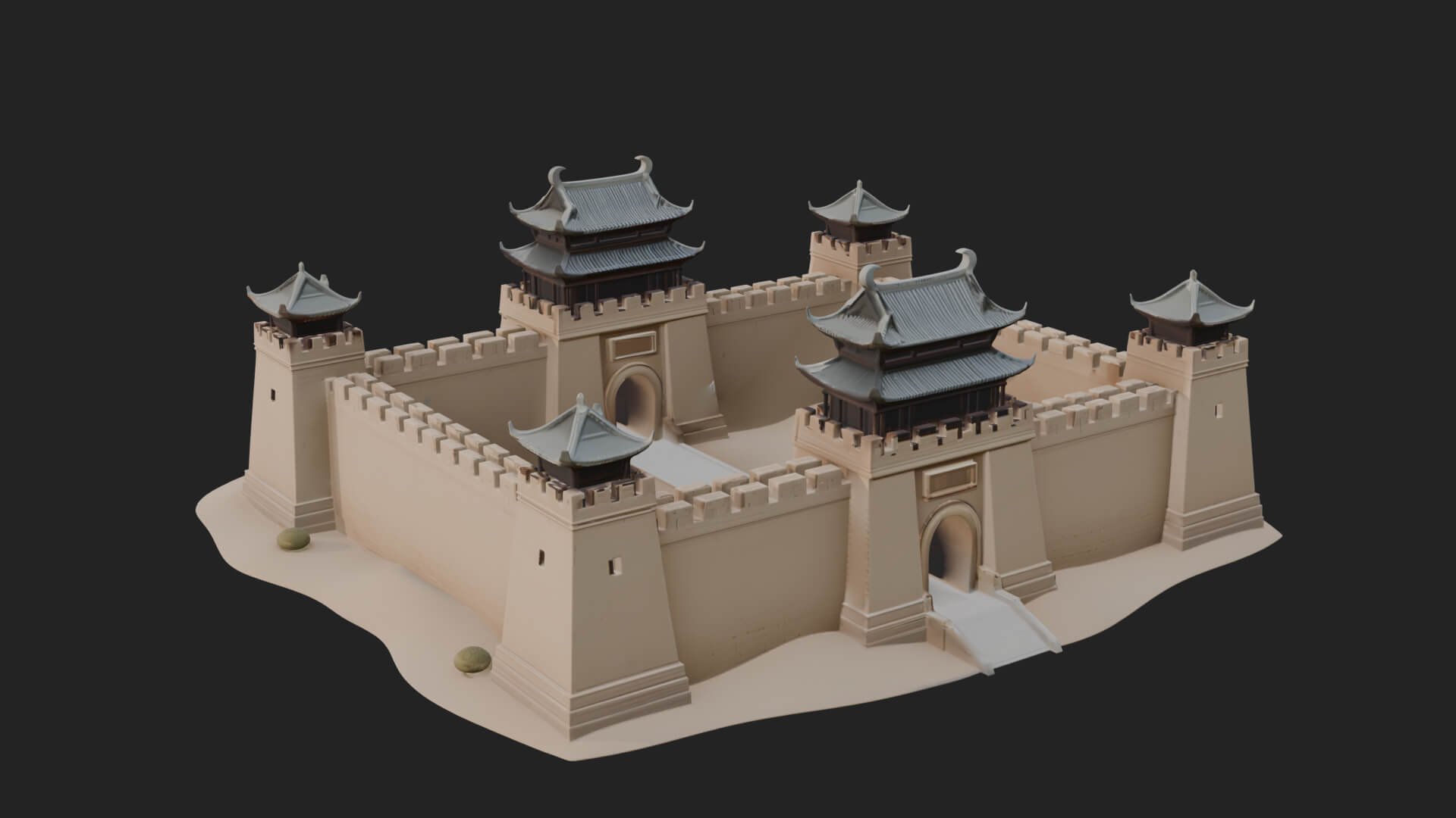 Oriental Fortress Castle Design 2 3D Print Model 3D Model