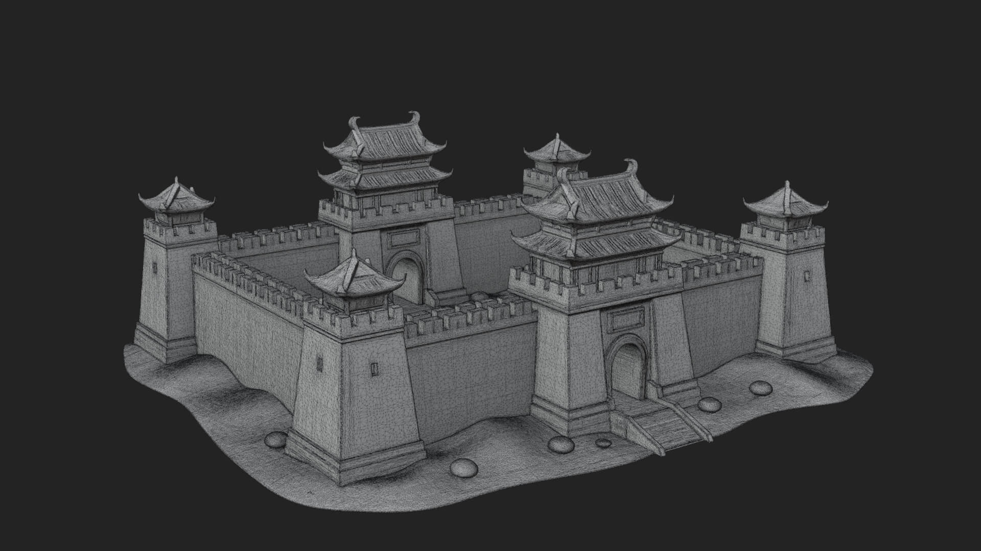 Oriental Fortress Castle Design 2 3D Print Model 3D Model