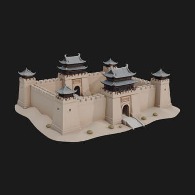 Oriental Fortress Castle Design 2 3D Print Model
