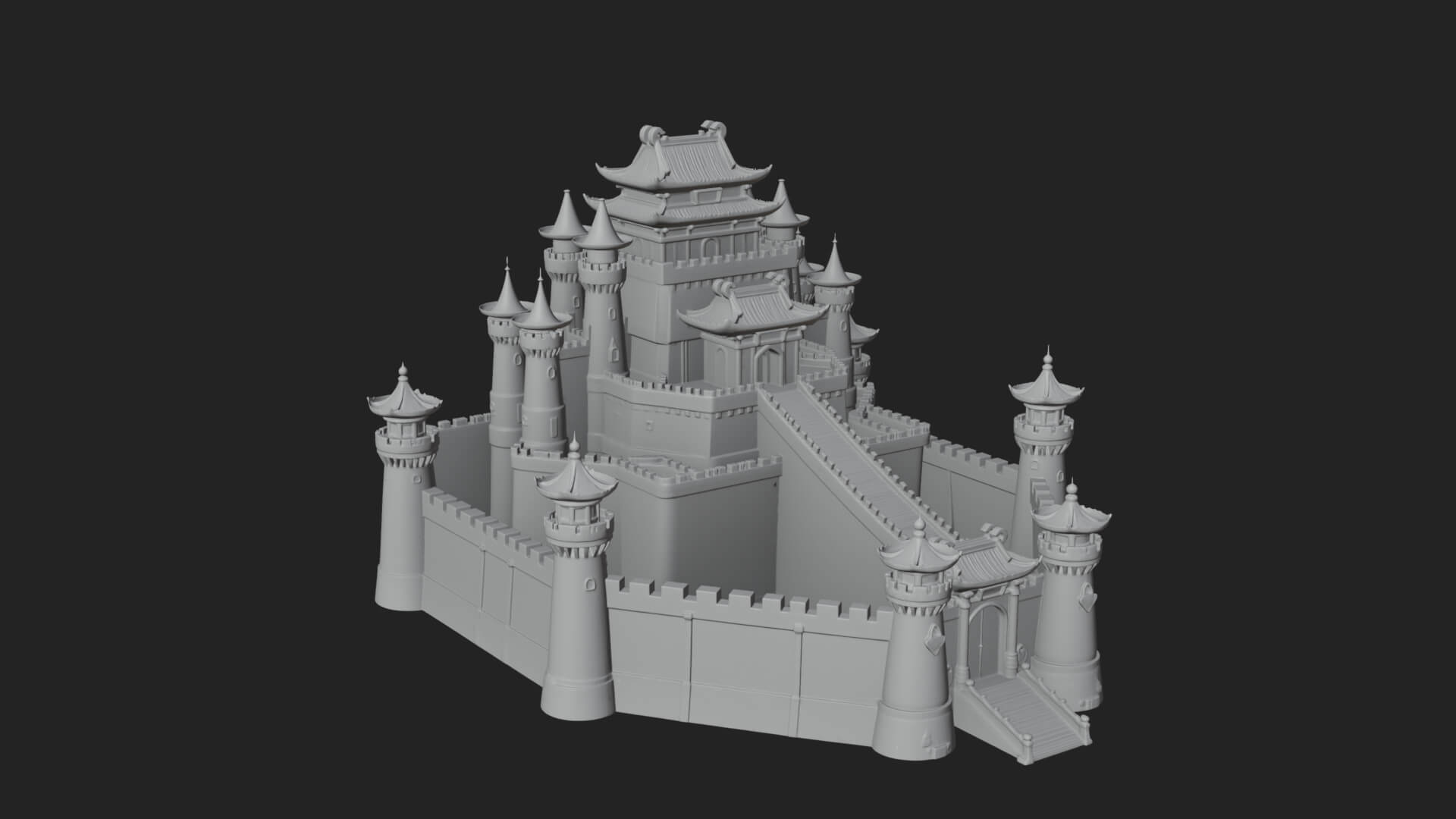 Oriental Fortress Castle Design 3 3D Print Model 3D Model