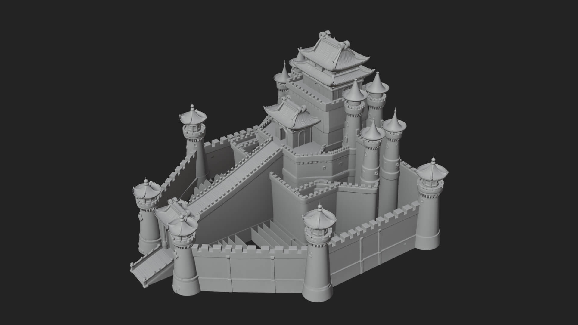 Oriental Fortress Castle Design 3 3D Print Model 3D Model