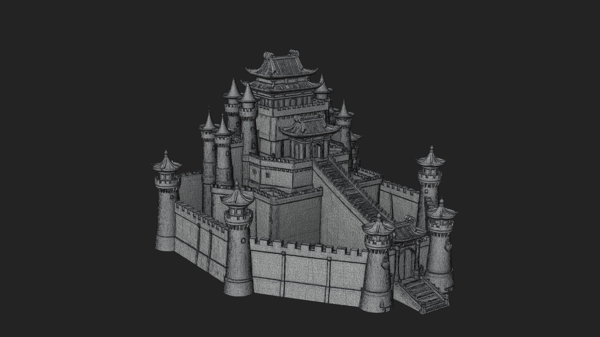 Oriental Fortress Castle Design 3 3D Print Model 3D Model