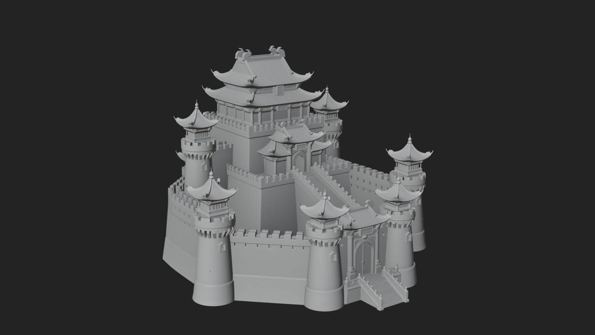 Oriental Fortress Castle Design 5 3D Print Model 3D Model
