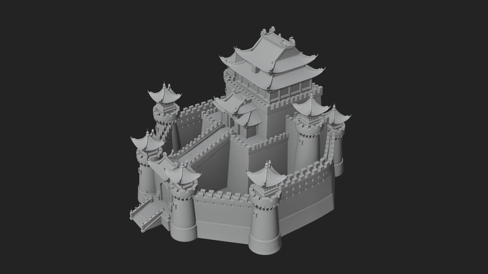 Oriental Fortress Castle Design 5 3D Print Model 3D Model