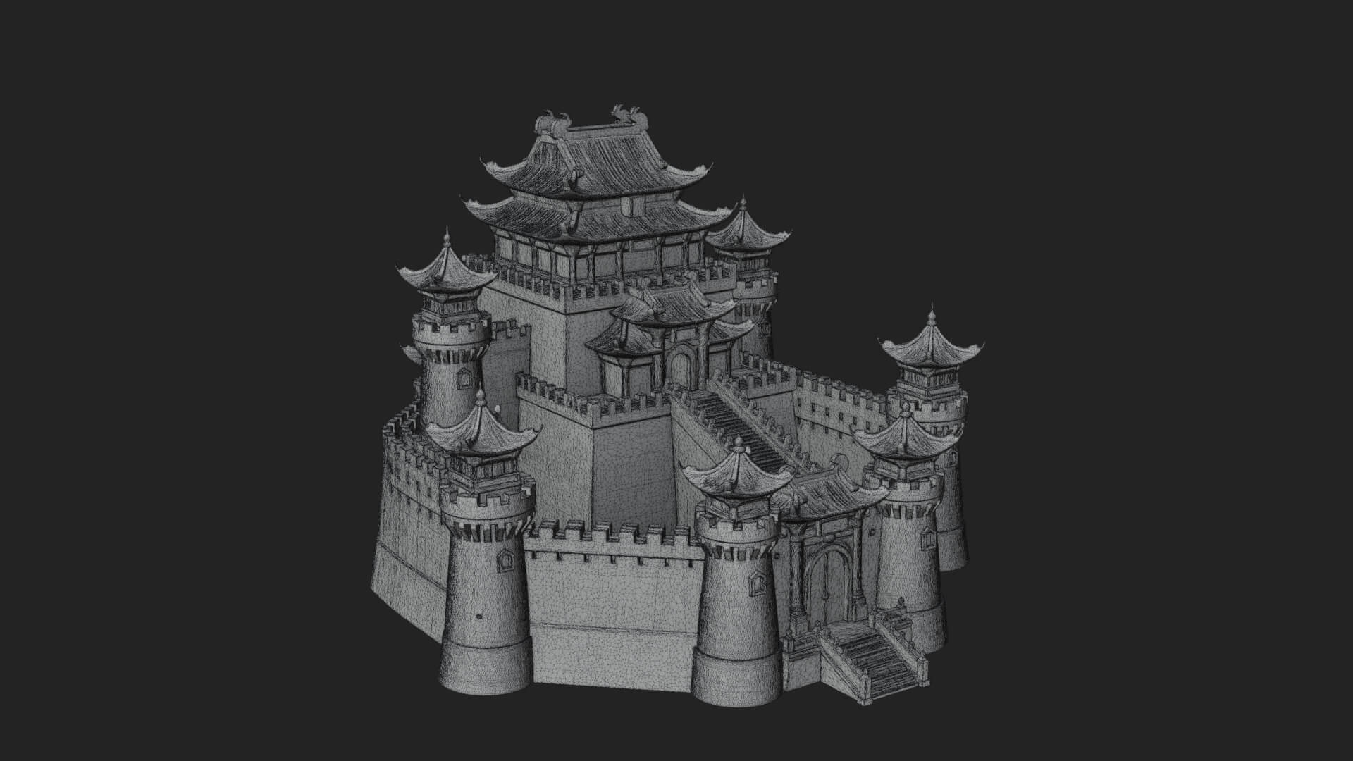 Oriental Fortress Castle Design 5 3D Print Model 3D Model