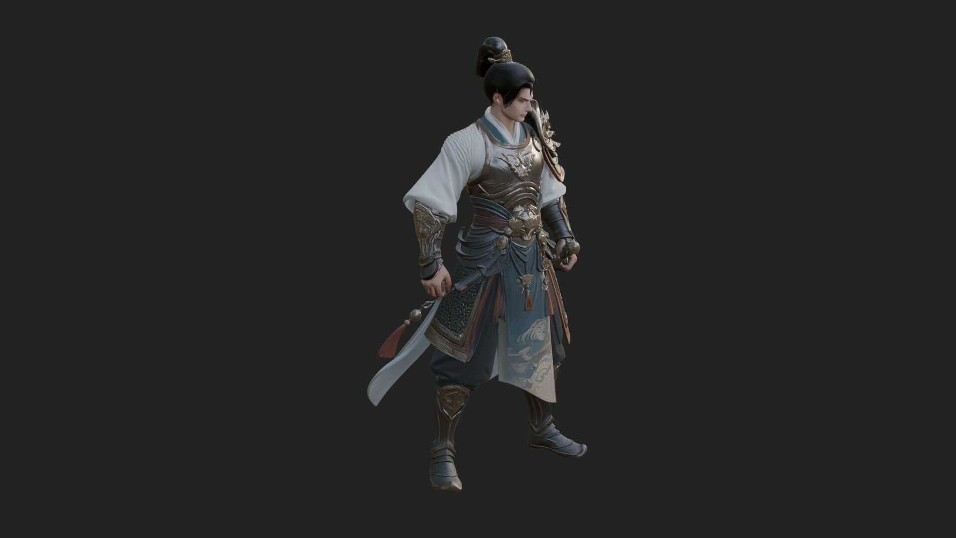 Oriental Robed Swordsman Statue Design 1 3D Print Model 3D Model