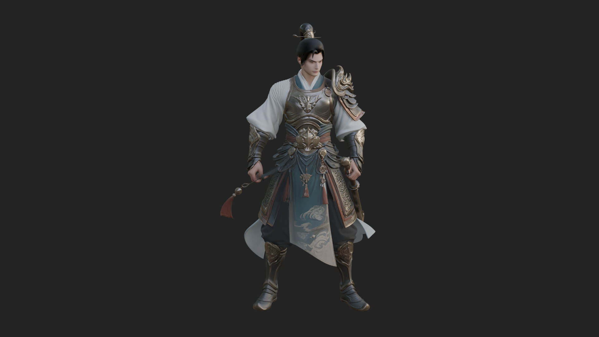 Oriental Robed Swordsman Statue Design 1 3D Print Model 3D Model