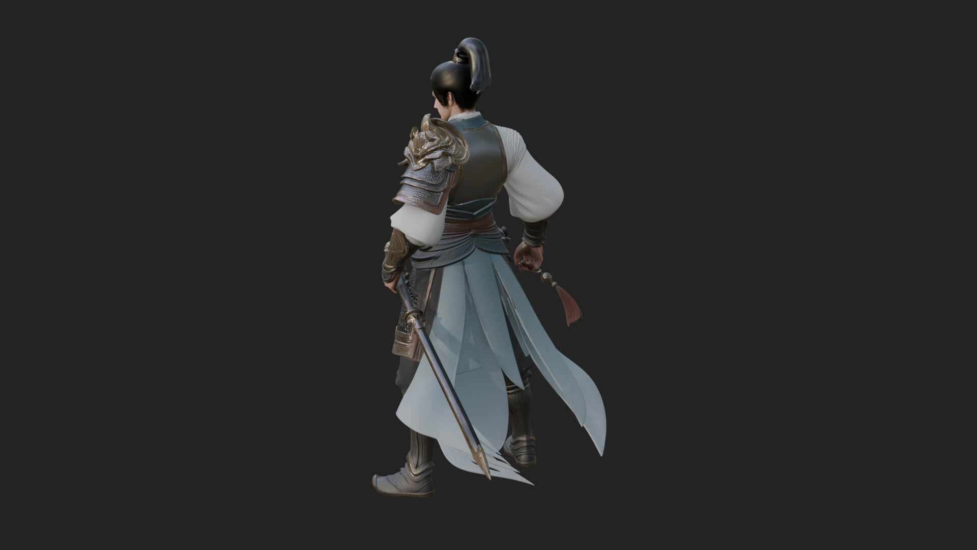 Oriental Robed Swordsman Statue Design 1 3D Print Model 3D Model