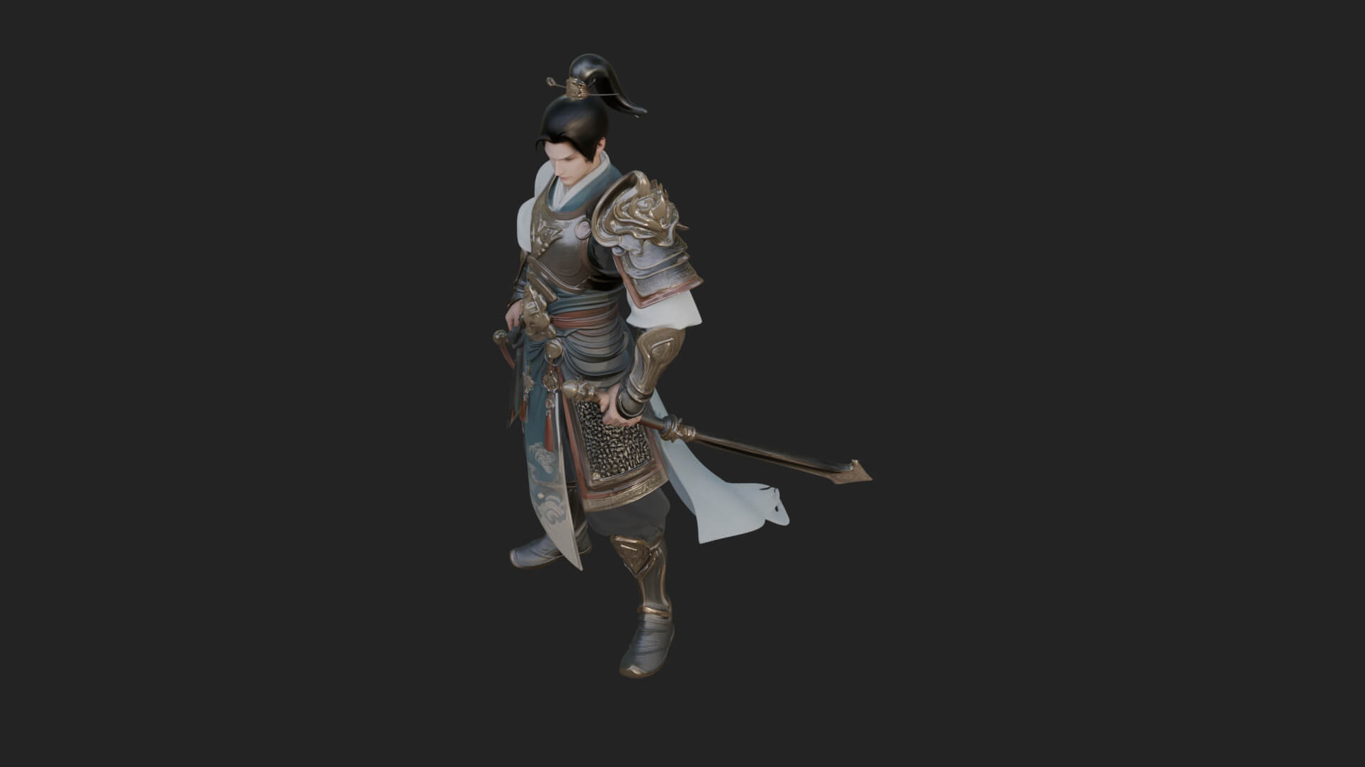 Oriental Robed Swordsman Statue Design 1 3D Print Model 3D Model
